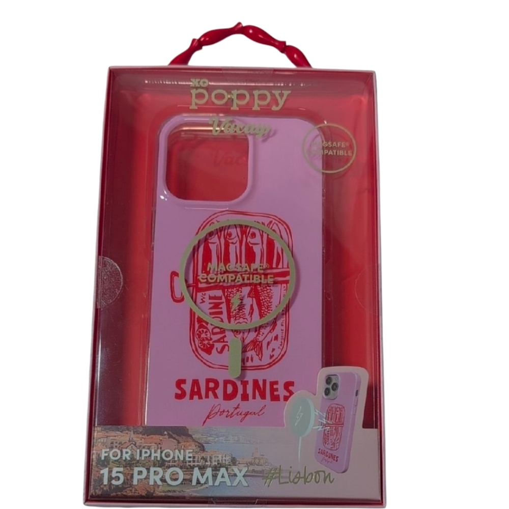 XO Poppy Vacay Pink Sardine Design iPhone 15 Pro Max Case #Lisbon